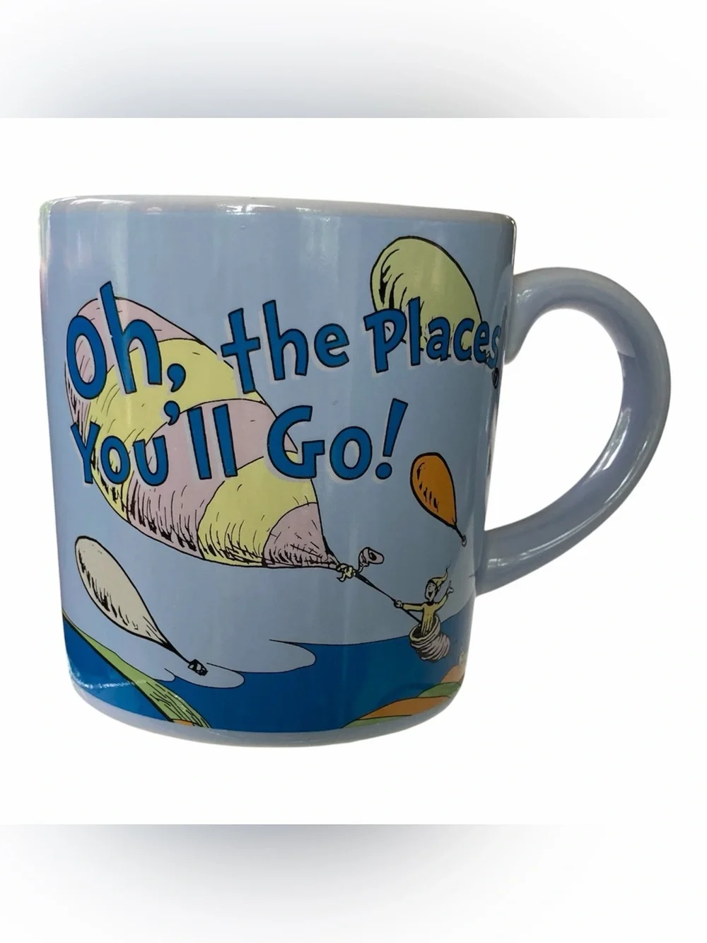 Dr Seuss Coffee Mug Cup “Oh The Places Youll Go” Cup Balloons Blue Pink Yellow